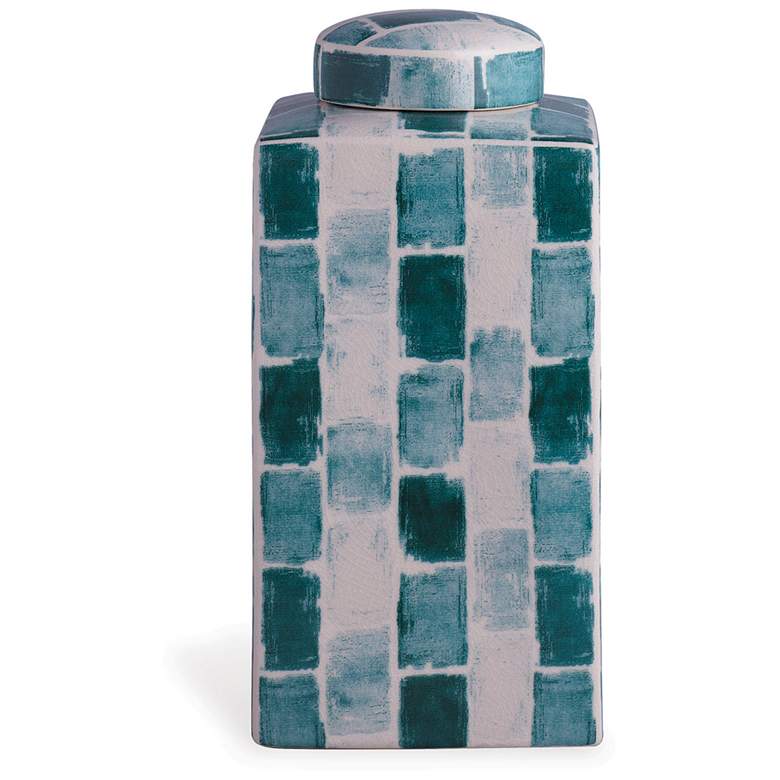Image 3 Scalamandre Celadon Tile 16" High Tea Caddy w/ Lift-Off Lid more views