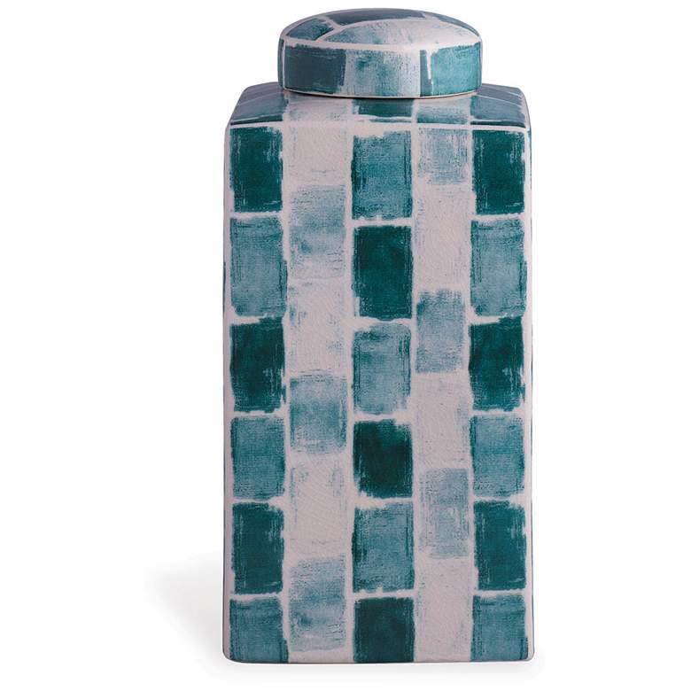 Image 3 Scalamandre Celadon Tile 16 inch High Tea Caddy w/ Lift-Off Lid more views