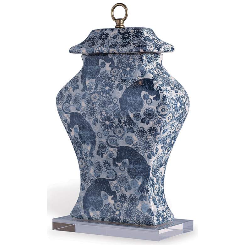 Image 3 Scalamandre Siberian Tiger Blue 20" High Jar w/ Lift-Off Lid more views