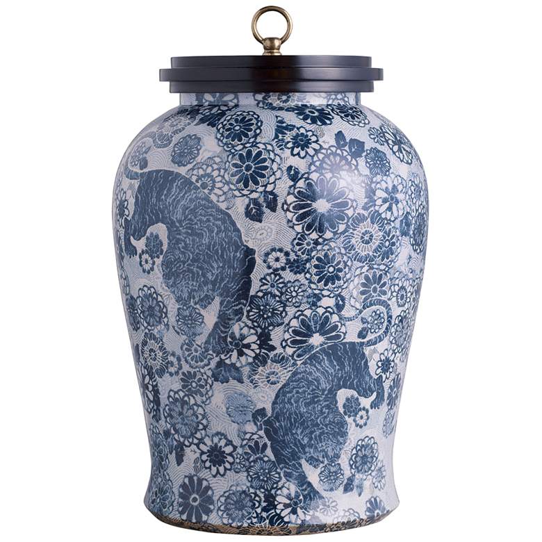 Image 2 Scalamandre Siberian Tiger Blue 21" High Jar w/ Lift-Off Lid
