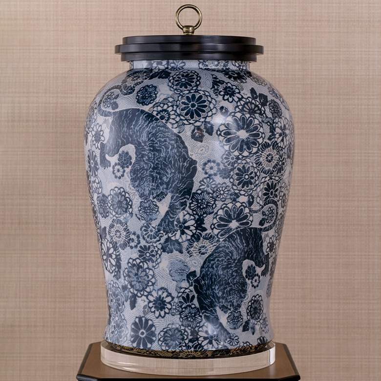 Image 1 Scalamandre Siberian Tiger Blue 21 inch High Jar w/ Lift-Off Lid