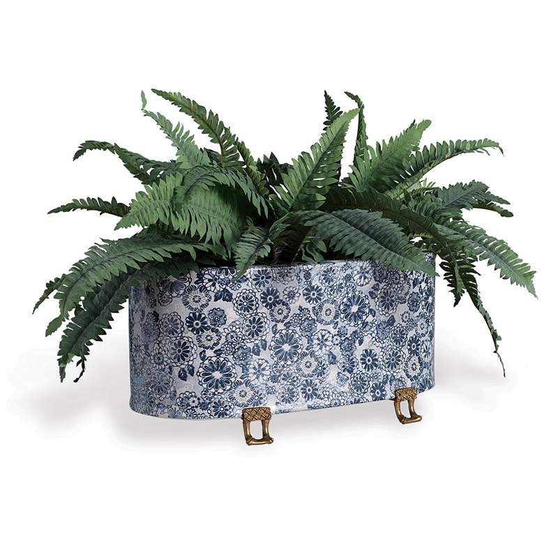 Image 4 Scalamandre Siberian Tiger Blue and White 18"W Oval Planter more views