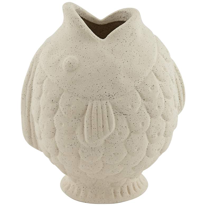 Image 1 Scaled Gulping Fish 8 inch High Beige Stoneware Decorative Vase
