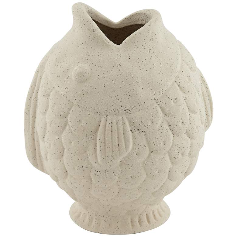 Image 1 Scaled Gulping Fish 8" High Beige Stoneware Decorative Vase