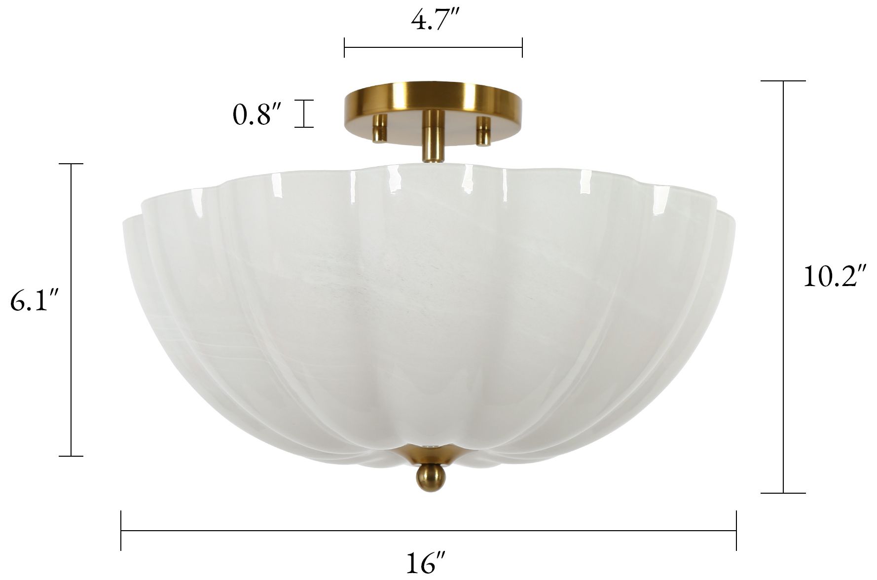 Image 2 Scalloflute Modern Brass 16" Semi Flush Mount Scalloped Cloud Glass more views