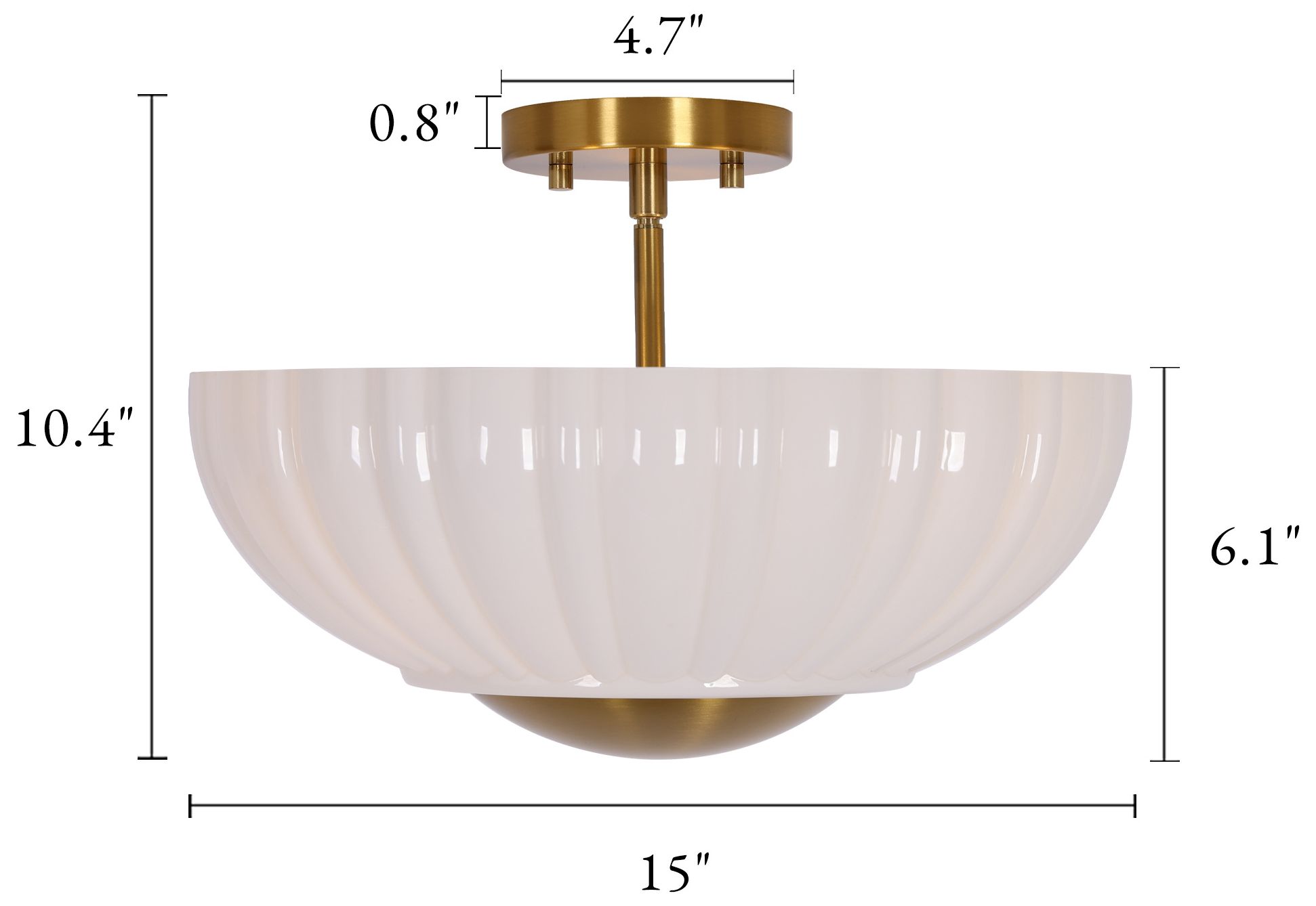 Image 2 Scalloflute Modern Gold 15" Semi Flush Mount Fluted Milk Glass Bowl more views