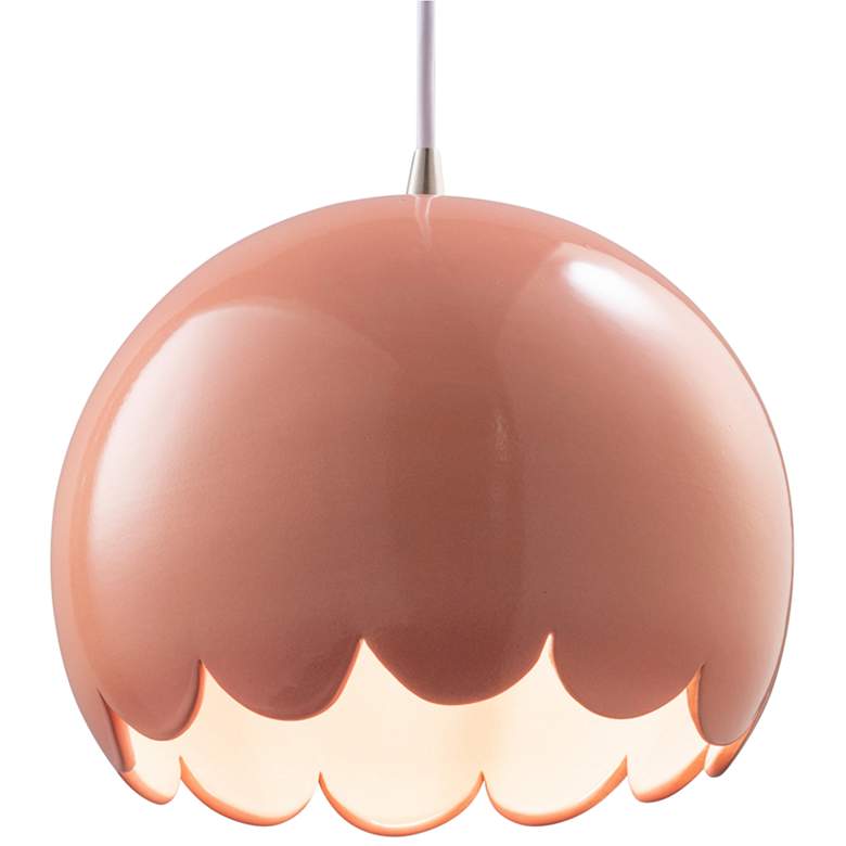 Image 1 Scallop 9 inch Wide Gloss Blush Ceramic LED Mini Pendant Light