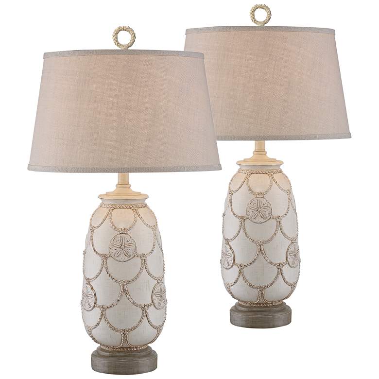 Image 1 Scallop Antique Sand Coastal Table Lamp Set of 2