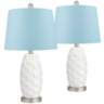 Scalloped Ceramic LED Blue Hardback Table Lamps Set of 2