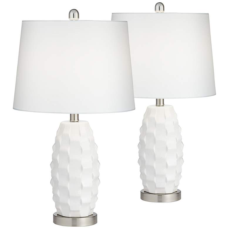Scalloped Ceramic LED Table Lamps with Dimmers Set of 2