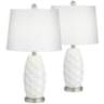 Scalloped Ceramic LED Table Lamps with Dimmers Set of 2
