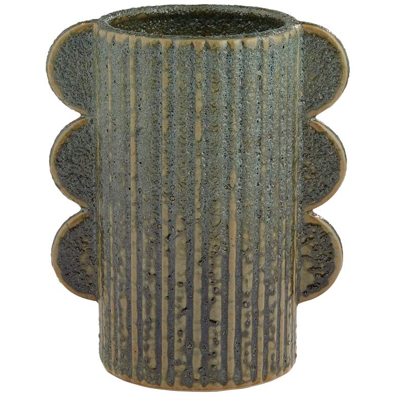 Scalloped Edge 6 3/4&quot; High Green Stoneware Decorative Vase