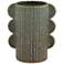 Scalloped Edge 6 3/4" High Green Stoneware Decorative Vase