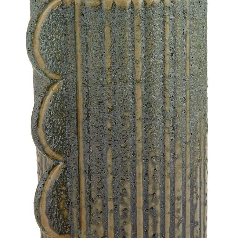 Image 3 Scalloped Edge 6 3/4 inch High Green Stoneware Decorative Vase more views