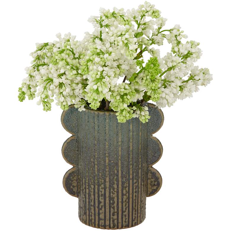 Image 4 Scalloped Edge 6 3/4 inch High Green Stoneware Decorative Vase more views