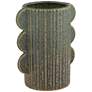 Scalloped Edge 6 3/4" High Green Stoneware Decorative Vase