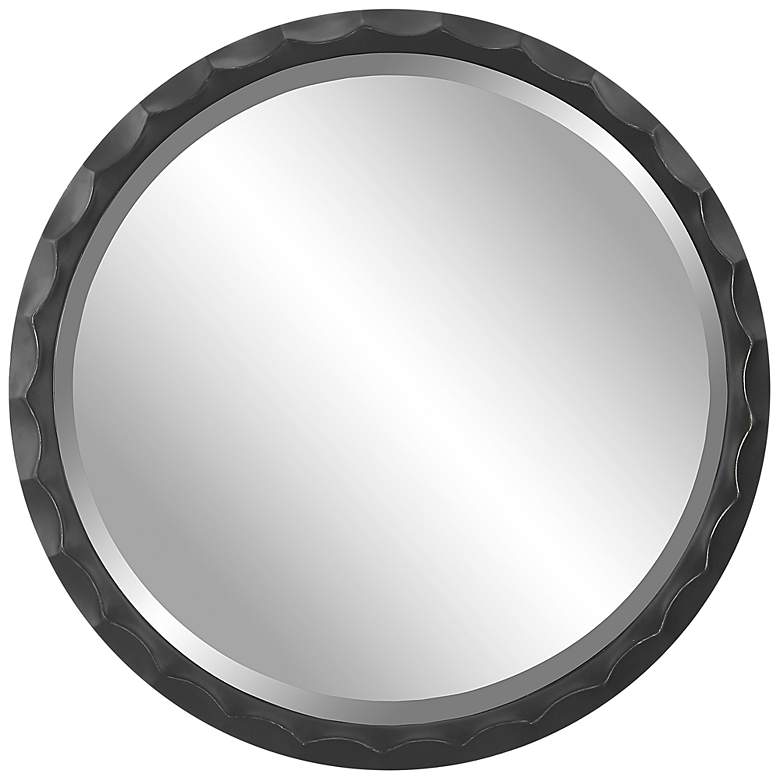 Image 3 Scalloped Edge Aged Black 38" Round Wall Mirror