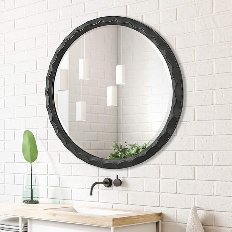 Image 2 Scalloped Edge Aged Black 38" Round Wall Mirror