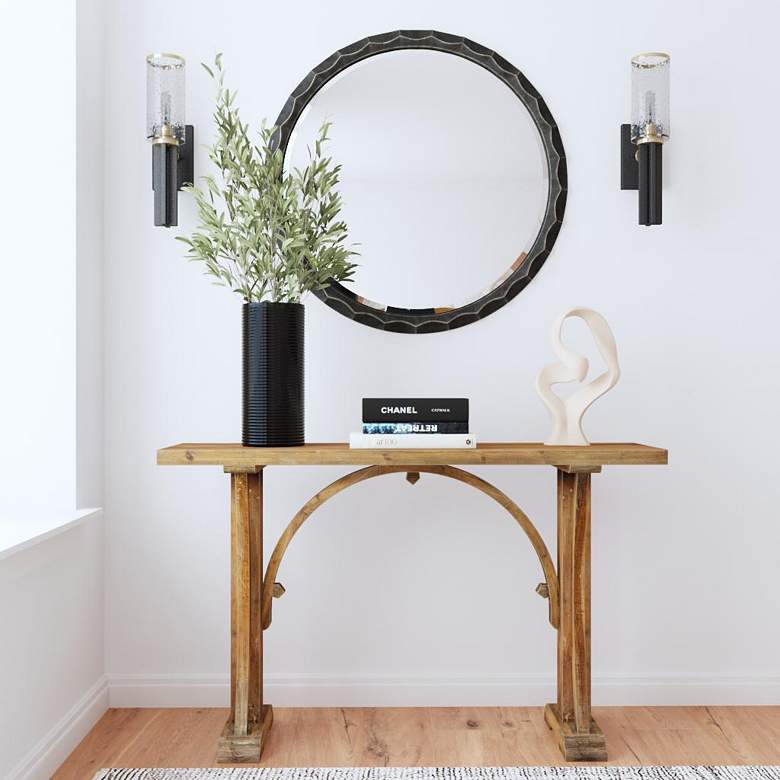 Image 5 Scalloped Edge Aged Black 38" Round Wall Mirror more views