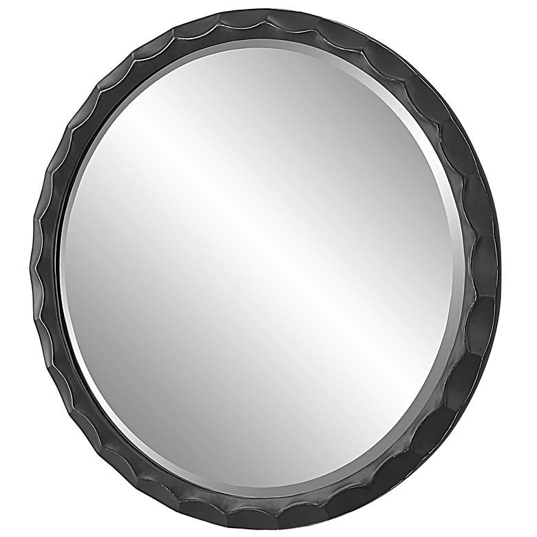 Image 6 Scalloped Edge Aged Black 38" Round Wall Mirror more views