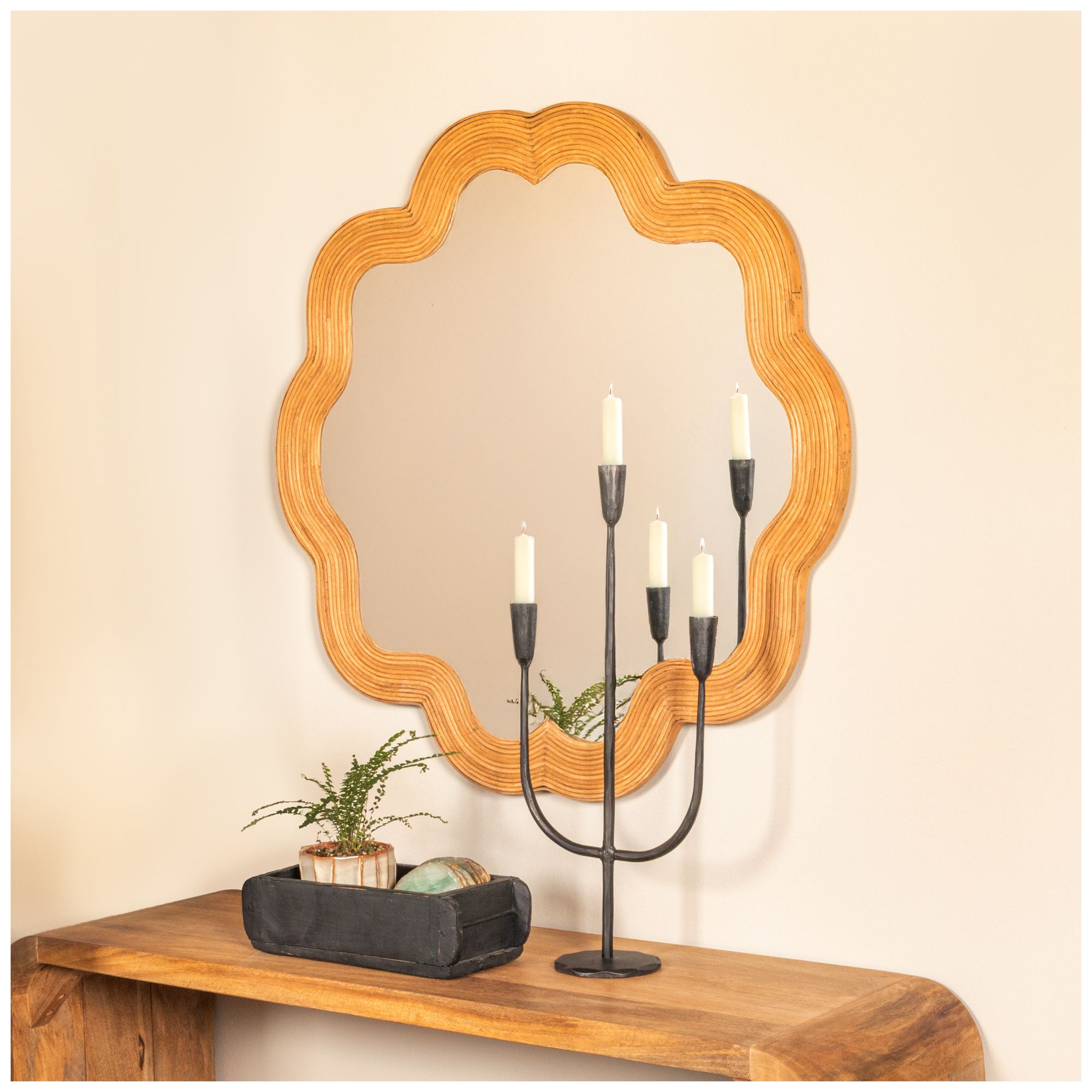 Image 5 Scalloped Rattan Framed Wall Mirror more views