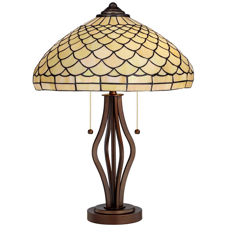Image 1 Scalloped Tiffany Style Art Glass Harpo Iron Table Lamp