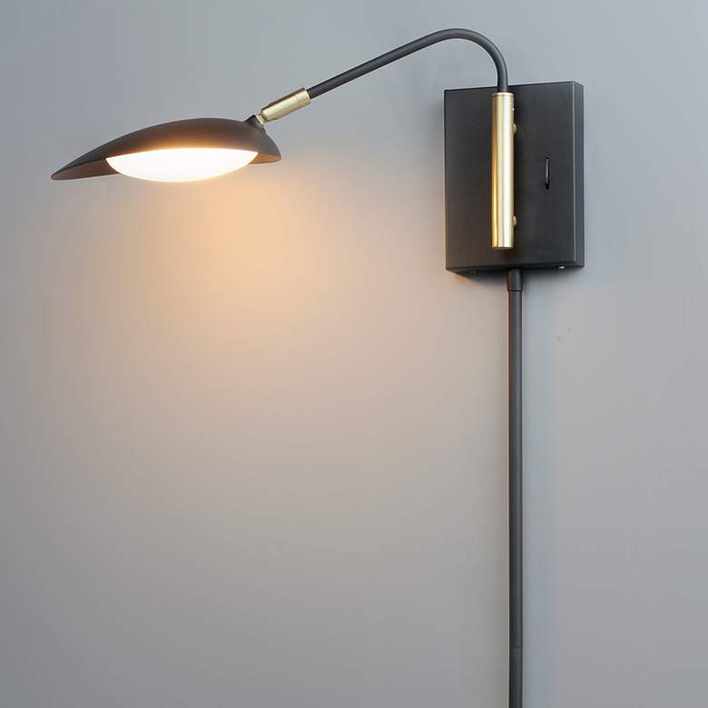 Image 1 Scan Black Finish Plug-In Swing Arm LED Wall Lamp by Maxim