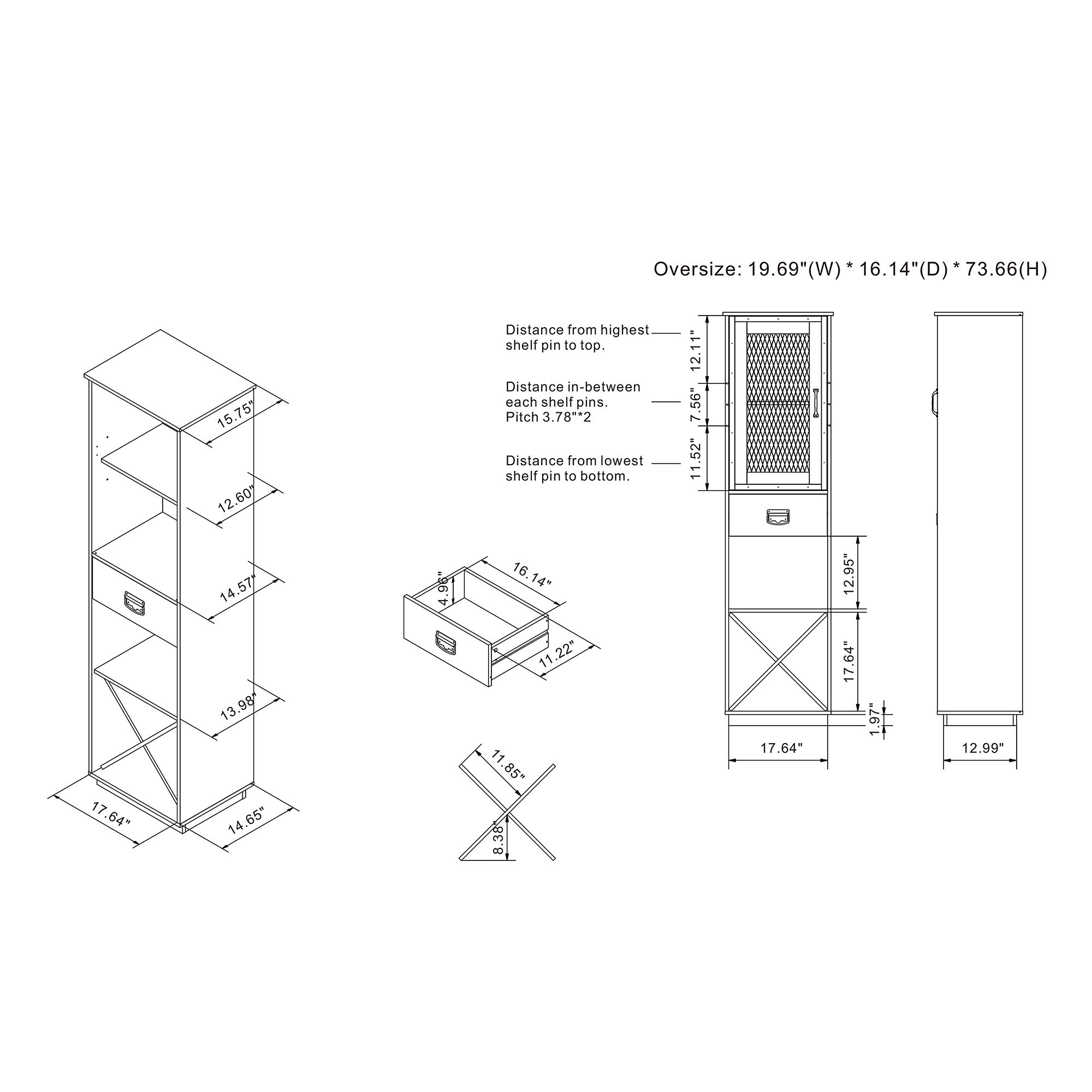 Scandi 19 3/4" Wide Reclaimed Oak 1-Drawer Tower Cabinet