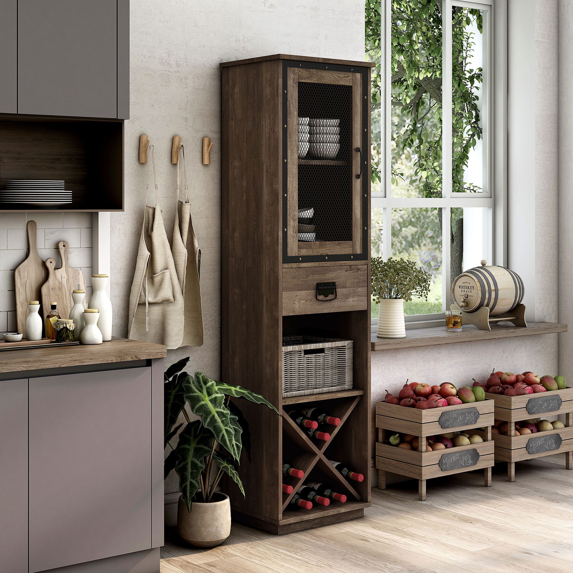 Scandi 19 3/4" Wide Reclaimed Oak 1-Drawer Tower Cabinet