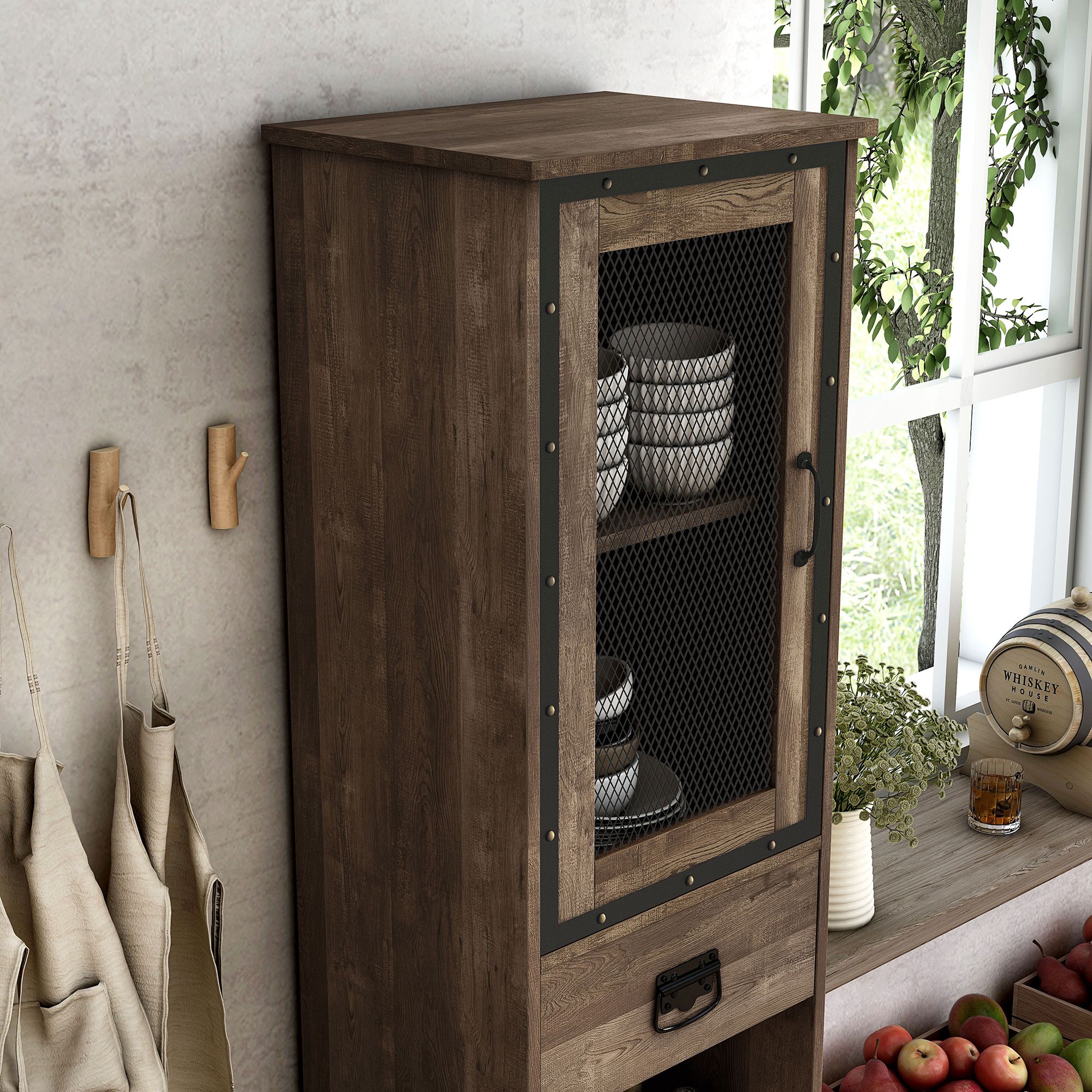 Scandi 19 3/4" Wide Reclaimed Oak 1-Drawer Tower Cabinet