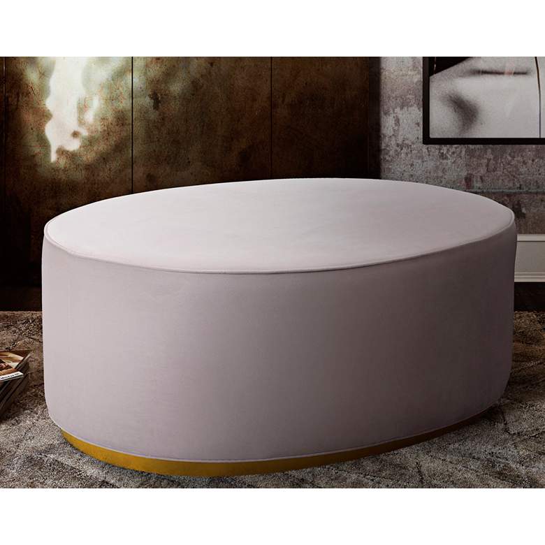 Image 1 Scarlett Blush Gray Velvet Oval Ottoman