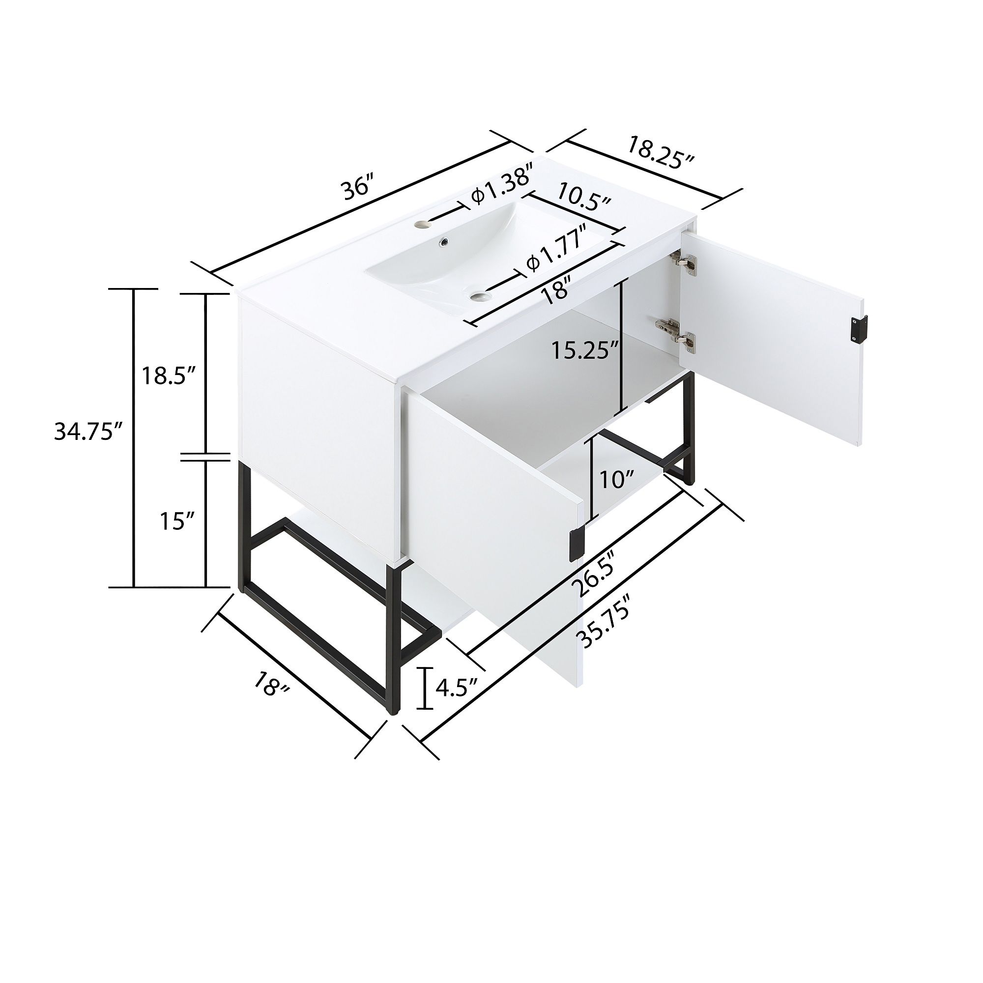 Scarsdale 36" Wide Melamine White Bathroom Vanity Sink