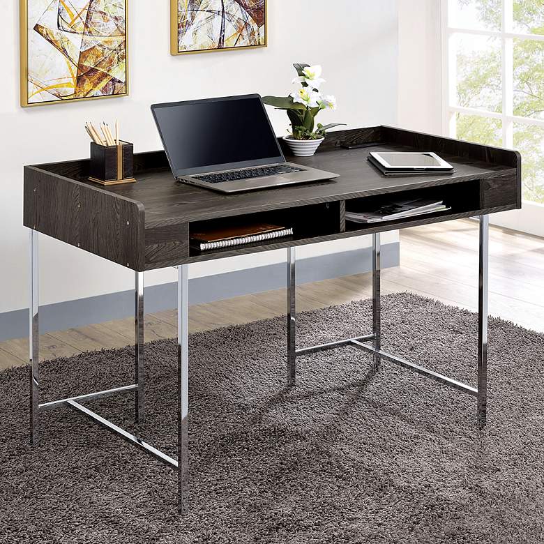 Image 1 Schendry 47 1/4 inchW Brown Writing Desk with USB Port Outlet