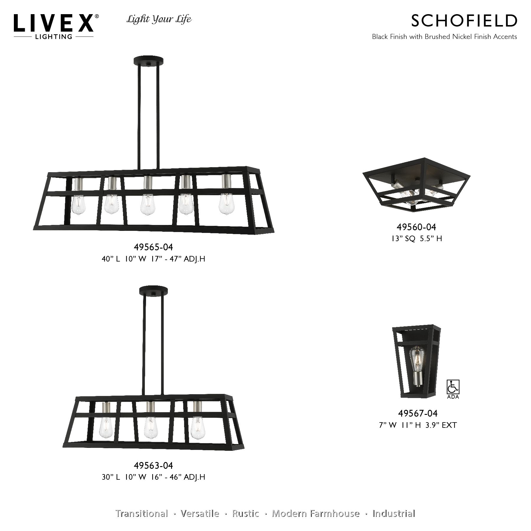 Schofield 1 Light Black ADA Sconce with Brushed Nickel Accents