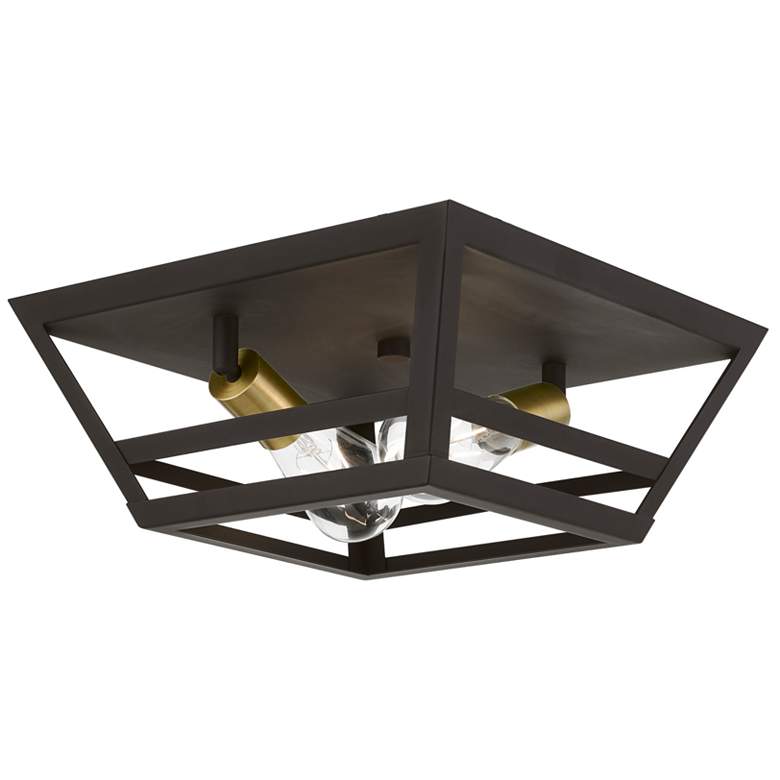 Image 1 Schofield 2 Light Bronze Flush Mount with Antique Brass Accents