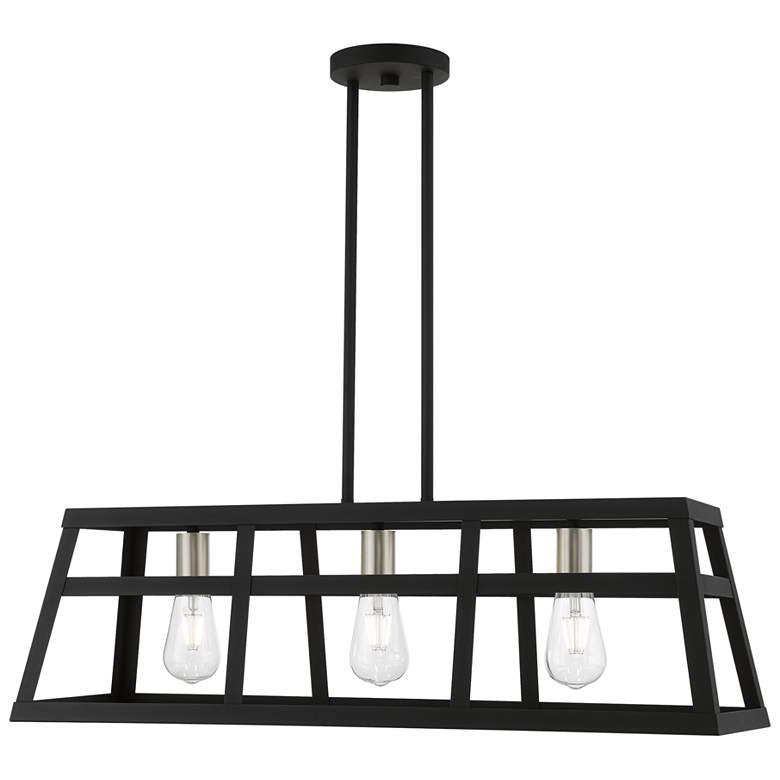 Image 1 Schofield 3 Light Black Linear Chandelier with Brushed Nickel Accents