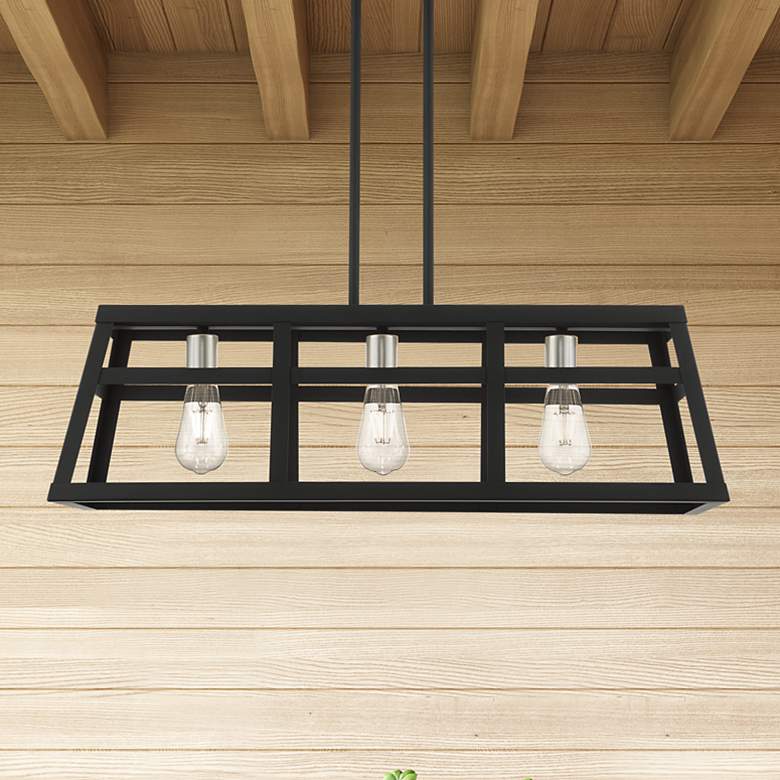 Image 1 Schofield 3 Light Black Linear Chandelier with Brushed Nickel Accents