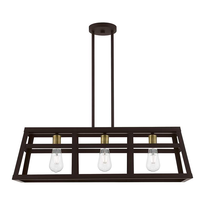 Image 3 Schofield 3 Light Bronze Linear Chandelier with Antique Brass Accents more views