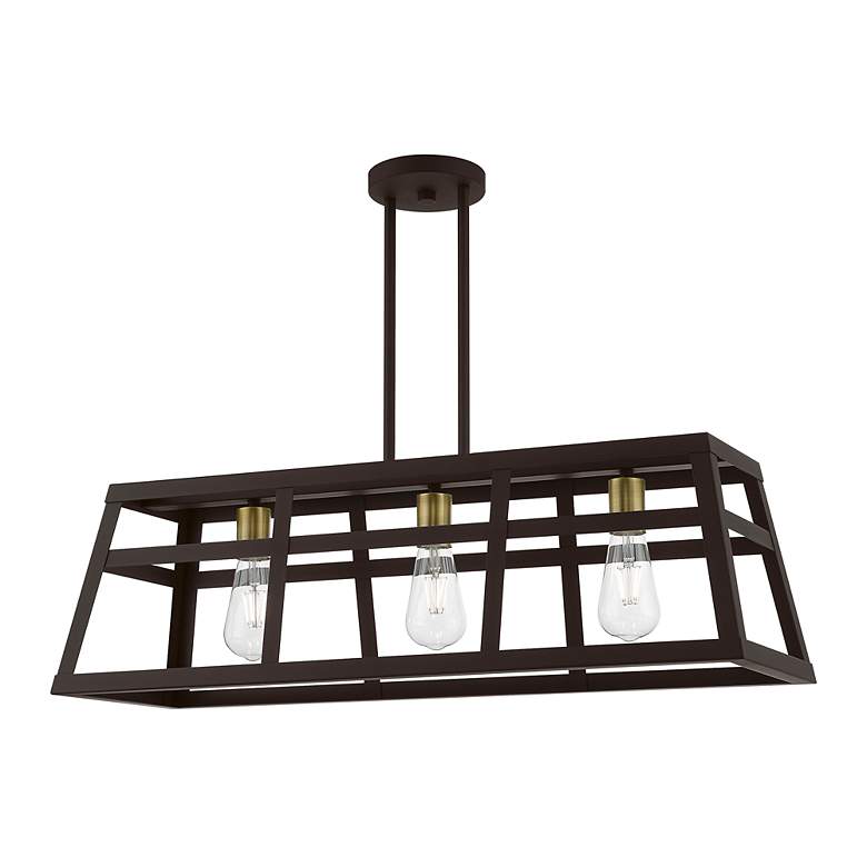 Image 4 Schofield 3 Light Bronze Linear Chandelier with Antique Brass Accents more views