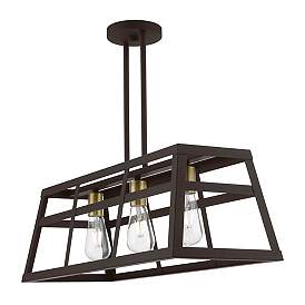 Image5 of Schofield 3 Light Bronze Linear Chandelier with Antique Brass Accents more views