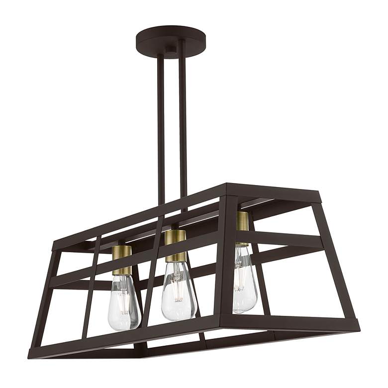 Image 5 Schofield 3 Light Bronze Linear Chandelier with Antique Brass Accents more views