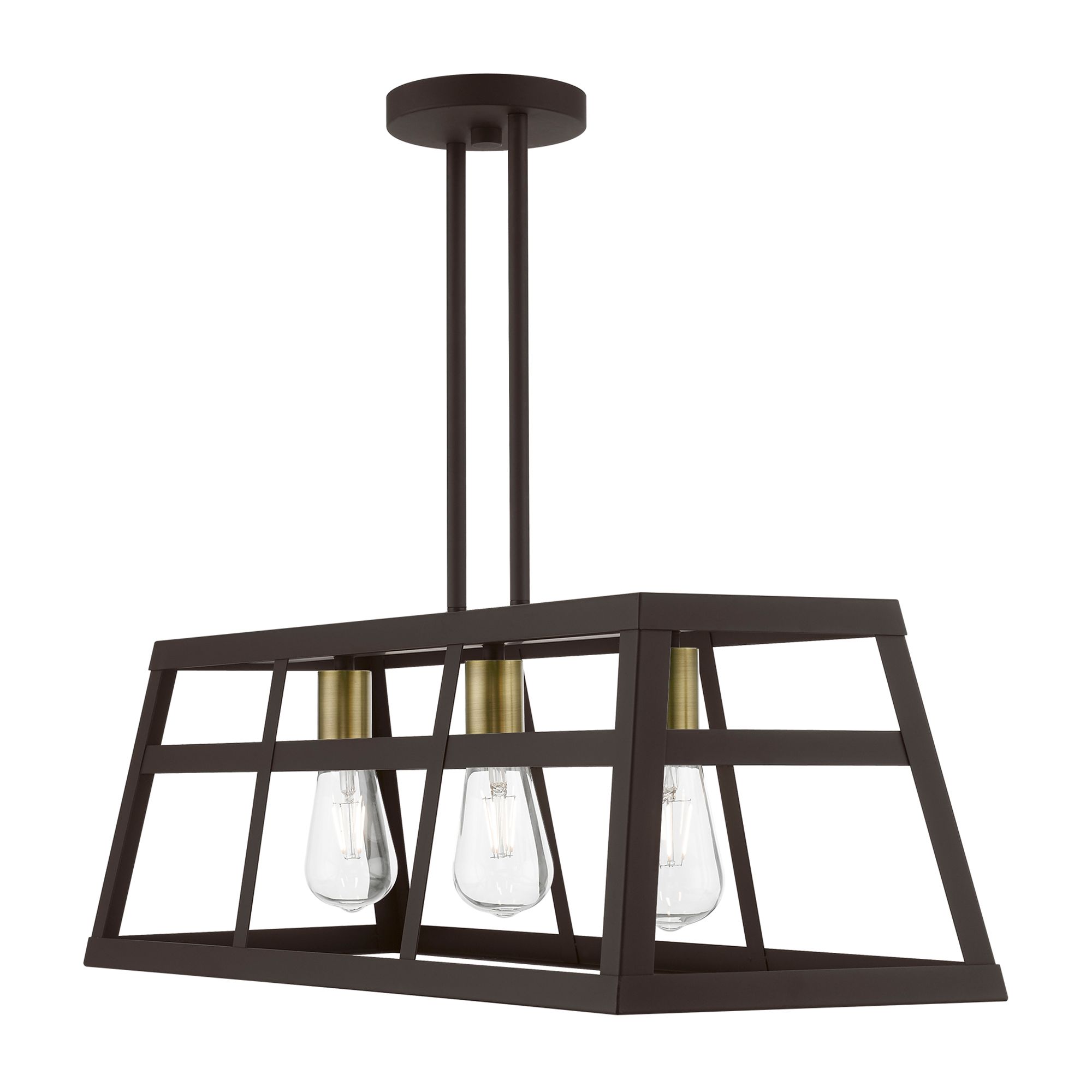 Image 6 Schofield 3 Light Bronze Linear Chandelier with Antique Brass Accents more views