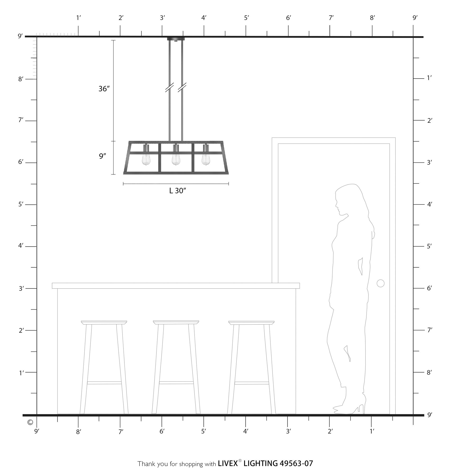 Schofield 3 Light Bronze Linear Chandelier with Antique Brass Accents