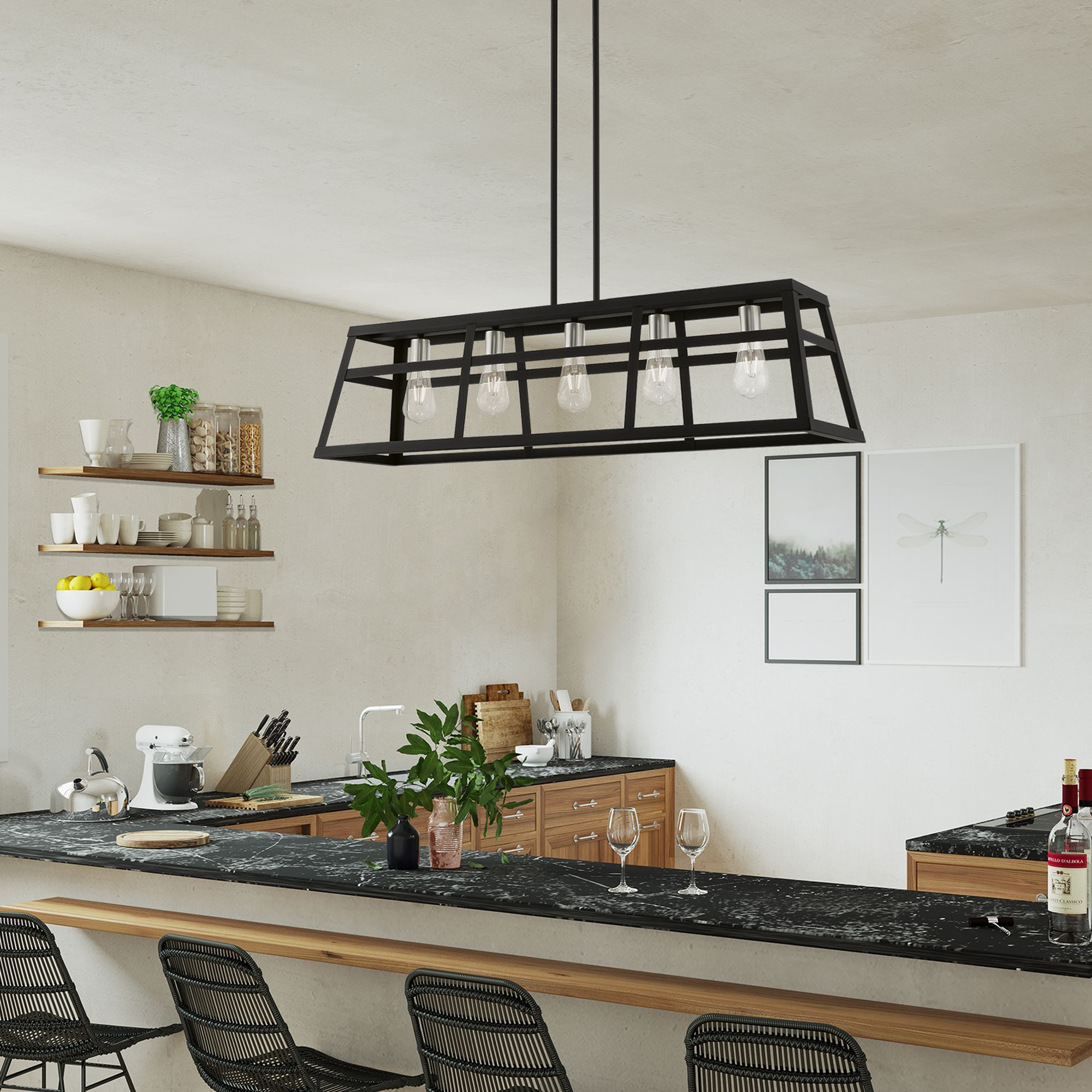 Schofield 40" Wide Black 5-Light Linear Chandelier in scene