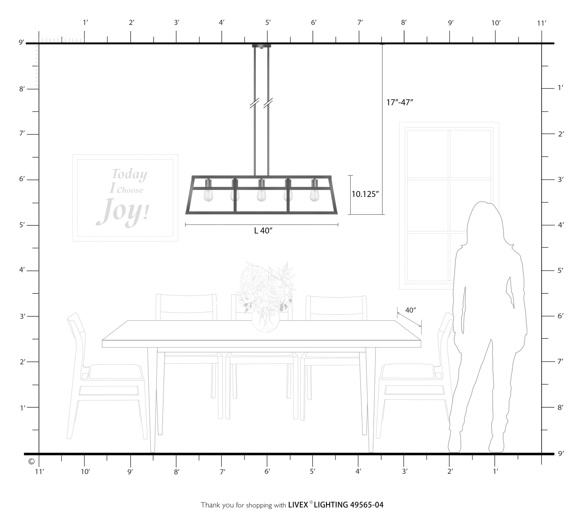 Schofield 40" Wide Black 5-Light Linear Chandelier in scene