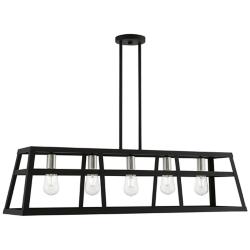 Schofield 5 Light Black Linear Chandelier with Brushed Nickel Accents
