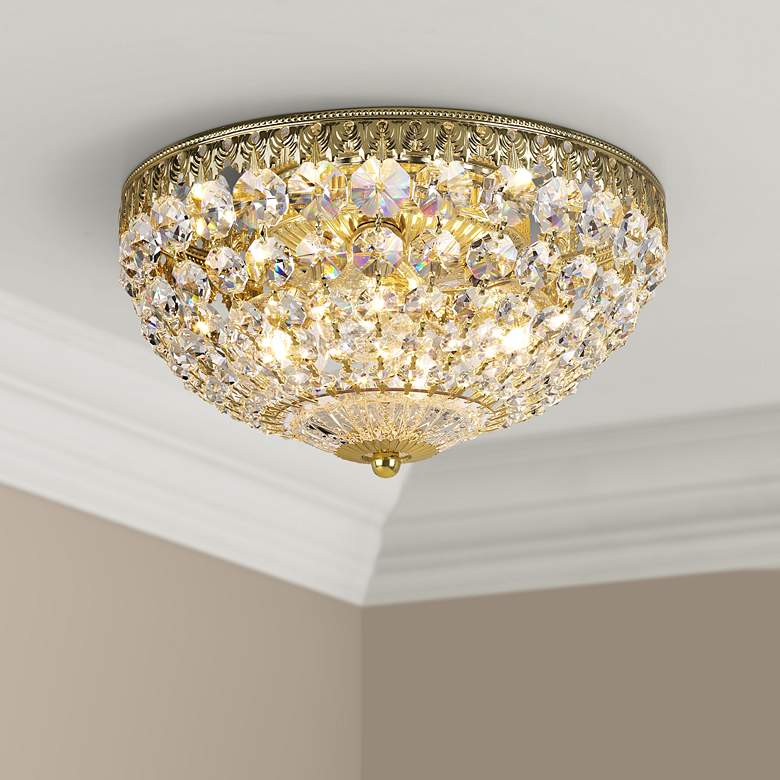 Image 1 Schonbek 10" Wide Gold Crystal Flushmount