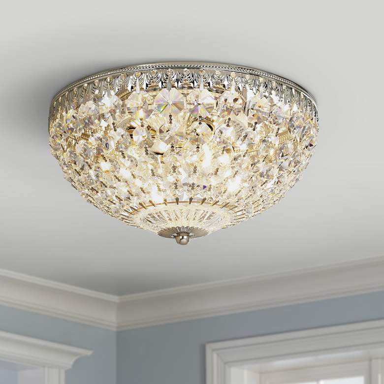 Image 1 Schonbek 10 inch Wide Silver Crystal Flushmount with Dimmer