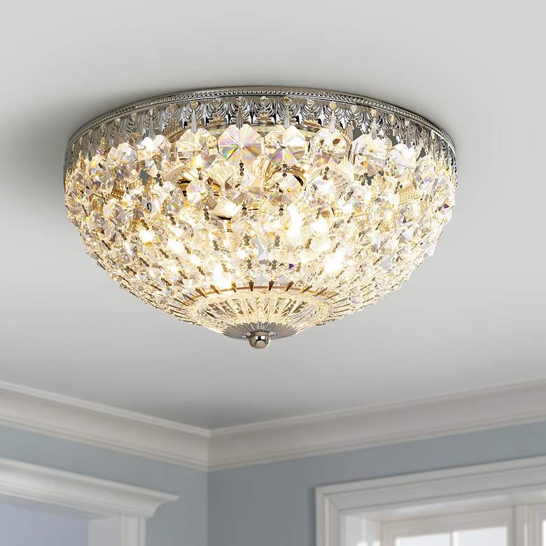 Image 1 Schonbek 10" Wide Silver Crystal Flushmount