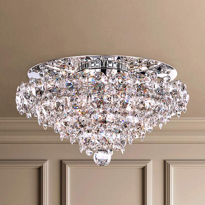 Image 1 Schonbek Baronet 19" Stainless Steel Clear Crystal 4-Light Flush Mount